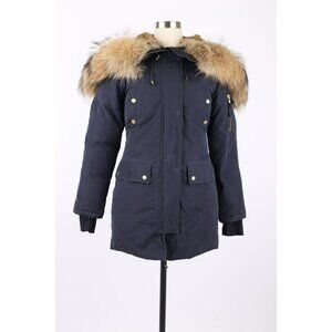 $895 Sam Down Filled Parka w/ Full Fur Hood SZ Small Navy